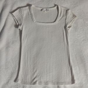 Pink Republic White Square Neck Ribbed Tee XS